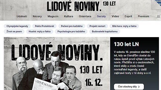 Speciln grafika na webu Lidovky.cz u pleitosti 130. vro