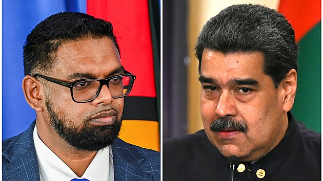 Guyansk prezident Irfaan Ali (vlevo) a jeho venezuelsk protjek Nicols Maduro (12. prosince 2023)