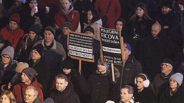 Slovci v Koicch protestuj proti vld Roberta Fica. (12. prosince 2023)
