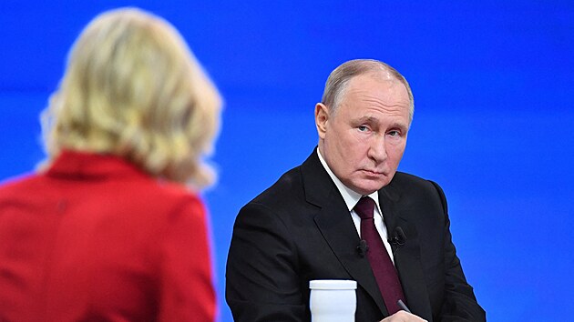 Rusk prezident Vladimir Putin na vron tiskov konferenci (14. prosince 2023)