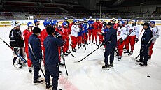 Trénink �eské hokejové reprezentace p�ed �výcarskými hrami.