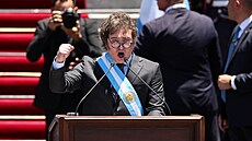 Argentinský prezident Javier Milei pronáí projev po sloení písahy ped...