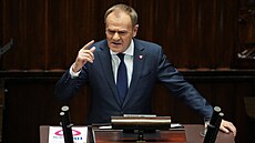 Nový polský premiér Donal Tusk při projevu v Sejmu, dolní komoře parlamentu,...