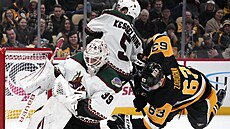 Radim Zohorna (vpravo) z Pittsburghu p�ed branká�em Connorem Ingramem z Arizony.