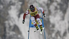 Rakouský lya Daniel Hemetsberger na trati super-G ve Val Garden.