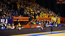 Píse�tí basketbaloví fanou�ci v pra�ské hale Folimanka