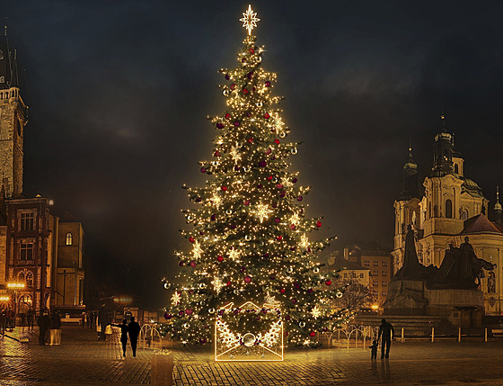 Vánoní strom bude mít letos barvy hlavního msta, ervené, vínové a zlaté....