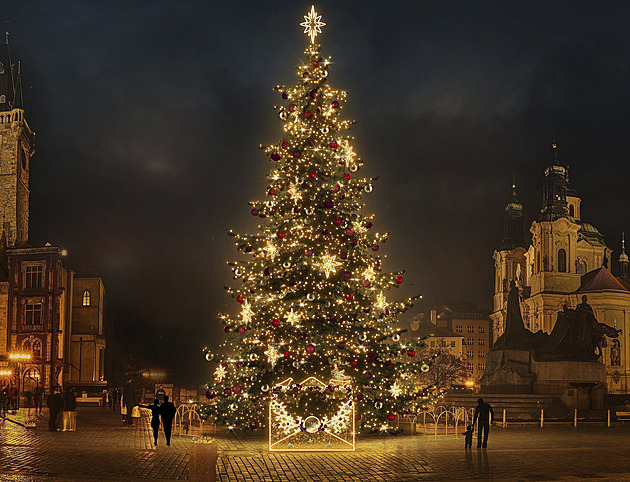 Vánoční strom bude mít letos barvy hlavního města, červené, vínové a zlaté....