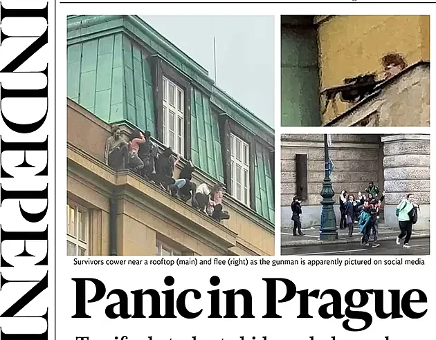 Horor, běsnění, masakr. Střelba v Praze obletěla svět na titulních stranách