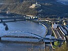 Protipovodová vana v Ústí je plná vody. (27. prosince 2023)