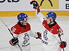 Jií Kulich (vpravo) a Matyá Melovský slaví gól proti Norsku.