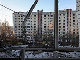 Pohled ze zniené budovy ve Lvov pi doposud nejvtím ruském raketovém útoku...