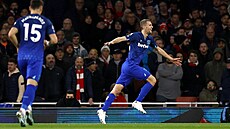 Tomá Souek z West Hamu se raduje z gólu v zápase s Arsenalem.