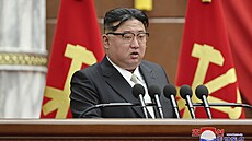 Vdce KLDR Kim ong-un na ptidenním zasedání vládnoucí strany. (30. prosince...