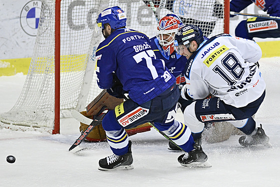 Bud�jovický kapitán Milan Gula� zasahuje proti libereckému úto�níkovi Jakubu...