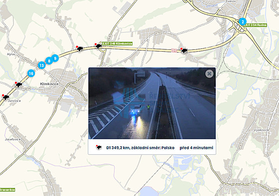 Kvli nehod u Klimkovic policisté uzaveli dálnici D1 ve smru na Ostravu.