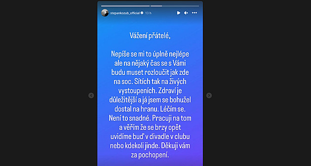Kozub promluvil o svém zdravotním stavu. Je mi nepříjemné, co se píše, říká