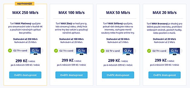 Nov Max tarify pevnho internetu od O2