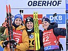 Nejlepí trio sprintu v Oberhofu. Zleva Franziska Preussová, Justine...