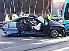 Poniené BMW a tramvaj po nehod nedaleko vodárny v Ostrav - Nové Vsi. (4....