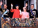 Britský princ Philip, dánská královna Margrethe II., britská královna Albta...