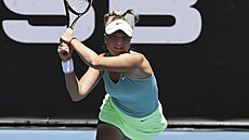 Tenistka Brenda Fruhvirtová na turnaji v Aucklandu bhem mae s Ameriankou...
