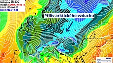 Teplota vzduchové hmoty ve vý�ce kolem 1 500 metr� nad mo�em nad Evropou v...