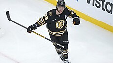 David Pastrák z Bostonu slaví gól v zápase s Pittsburghem.