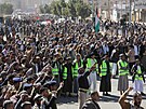 Demonstrace Húsí v jemenské metropoli Saná (11. ledna 2024)