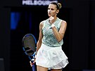 eská tenistka Karolína Plíková se raduje ze zisku výmny v 1. kole Australian...