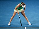 eská tenistka Linda Fruhvirtová bhem 1. kola Australian Open.