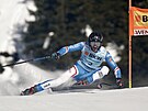 Francouzský lya Cyprien Sarrazin bhem super-G Svtového poháru ve výcarském...