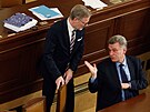 Premiér Petr Fiala a ministr spravedlnosti Pavel Blaek pi projednávání návrhu...
