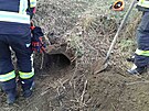 Hasii na Kyjovsku zachrnili ze zasypan elezobetonov roury uvznnho psa.