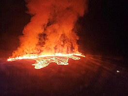 Erupce sopky na jihozápad Islandu. (14. ledna 2024)