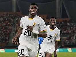 Mohammed Kudus z Ghany slaví sv�j gól proti Egyptu.