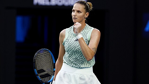 esk tenistka Karolna Plkov se raduje ze zisku vmny v 1. kole Australian...