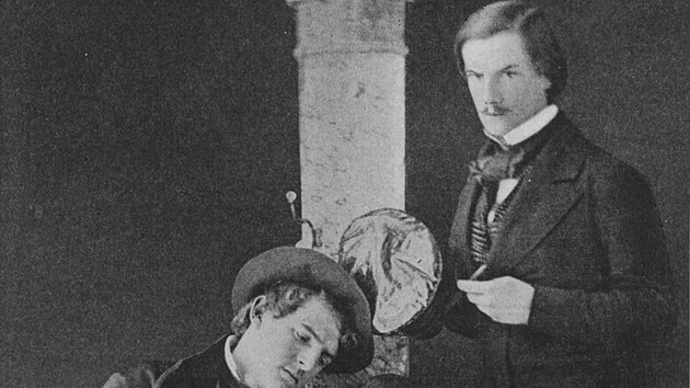 Poe (vpravo) se svmi pteli z univerzty Milesem Georgem a Thomasem Goodem Tuckerem, rok 1840