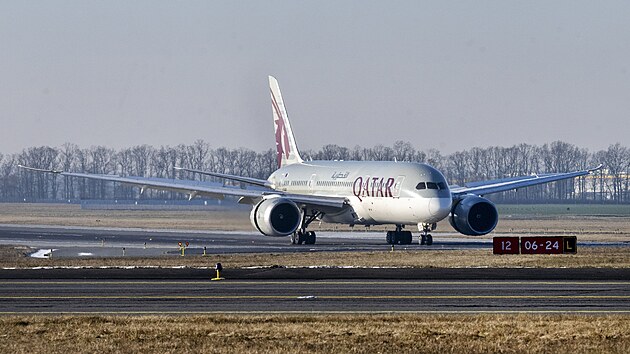Slavnostn pedstaven Boeingu 787 Dreamliner dopravce Qatar Airways pi jeho nvratu na linku z Prahy do Dauh (10. ledna 2024)