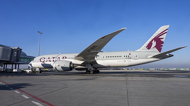 Slavnostn pedstaven Boeingu 787 Dreamliner dopravce Qatar Airways pi jeho nvratu na linku z Prahy do Dauh, 10. ledna 2024, Praha.