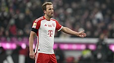 Harry Kane z Bayernu Mnichov gestikuluje v utkání proti Hoffenheimu.