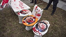 Protest p�ed ruskou ambasádou ve Var�av�  (13. dubna 2022)