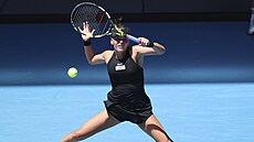 Sára Bejlek hraje forhend v prvním kole Australian Open.