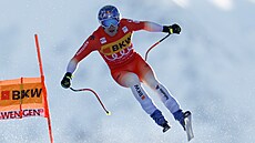 výcarský lya Marco Odermatt na trati sjezdu ve Wengenu