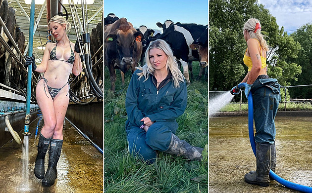 OBRAZEM: Influencerka chce být sexy i v kravíně, fotí se tam v plavkách