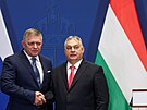 Slovenský premiér Robert Fico si podává ruku s maarským premiérem Viktorem...