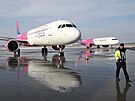 Odstaven letadla spolenosti Wizz Air na monovskm letiti u Ostravy. Stroje...