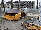 Pohled na budovy zniené bhem boj v Mariupolu (13. prosince 2023)