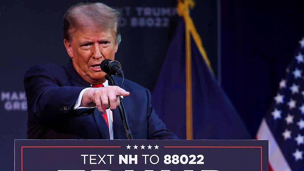 Donald Trump během kampaně ve státě New Hampshire (21. ledna 2024)
