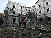 Budova v Charkově zničená ruským ostřelováním (24. ledna 2024)